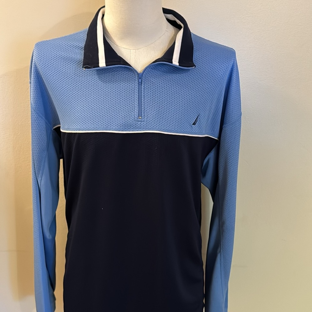 Nautica NavTech 1/4 Zip Sweater Men's Large Mock Neck Embroidered Logo Blue